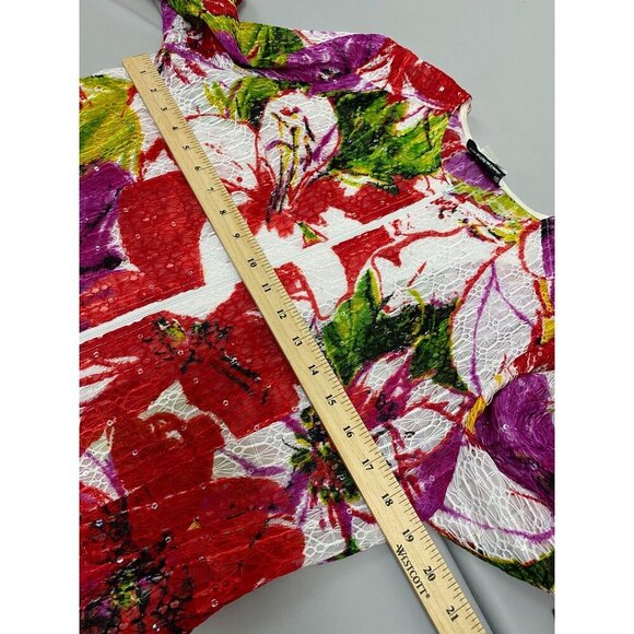 Joseph Ribkoff Floral Top Blazer Set size 12 Lace Lightweight Red Green Full Zip - Picture 7 of 16